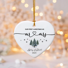 Personalized First Christmas Mr & Mrs Ceramics Ornament: 2025 Wedding Keepsake Gifts