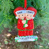 Family with Red Pajama Personalized Christmas Ornament
