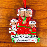Family with Red Pajama Personalized Christmas Ornament