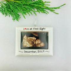 Love at First Sight Ultrasound Pregnant Mom Expecting Baby Picture Frame Personalized Christmas Ornament