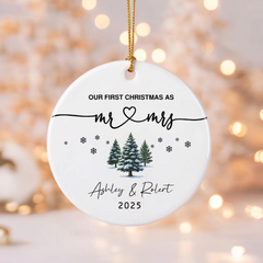 Personalized First Christmas Mr & Mrs Ceramics Ornament: 2025 Wedding Keepsake Gifts