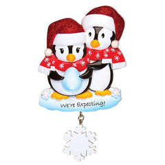 We're Expecting Baby Penguin Couple Personalized Christmas Ornament
