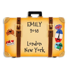 World Travel Trunk Personalized Christmas Ornament