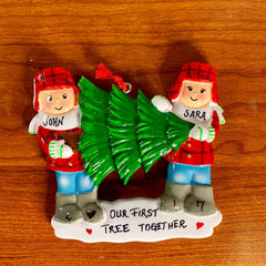 Family Carrying Christmas Tree Lot Personalized Christmas Ornament