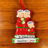 Family with Red Pajama Personalized Christmas Ornament