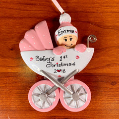 Baby in Carriage First Christmas Personalized Christmas Ornament