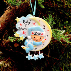 Sleeping Baby on Moon Personalized Christmas Ornament