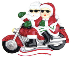Motorcycle Mr. & Mrs. Claus Personalized Christmas Ornament