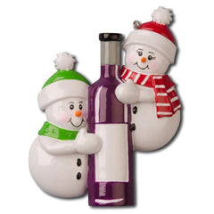 Snowman Couples Holding Wine Bottle Personalized Ornament