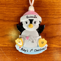 Newborn Baby Penguin Personalized Christmas Ornament