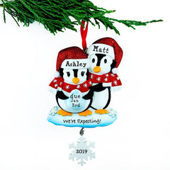We're Expecting Baby Penguin Couple Personalized Christmas Ornament