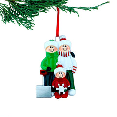 Family with Snow Shovel Personalized Christmas Ornament